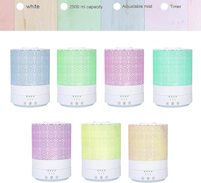 BlueHills Premium Set of 2 2500 ML Large Essential Oils Diffusers for Big Rooms High Mist Output XL Capacity Adjustable Cool Mist Great Gift – Value Pack of 2 White and Decorative Design