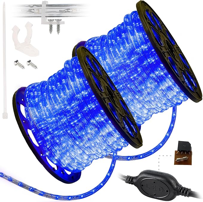 WYZworks 3312LEDs 300ft LED Outside Rope Lights, Outdoor ETL Certified Waterproof Permanent 360 Degree Light Emitting, Flexible Tube, Connectable, Christmas Palm Tree Exterior Landscape, Blue