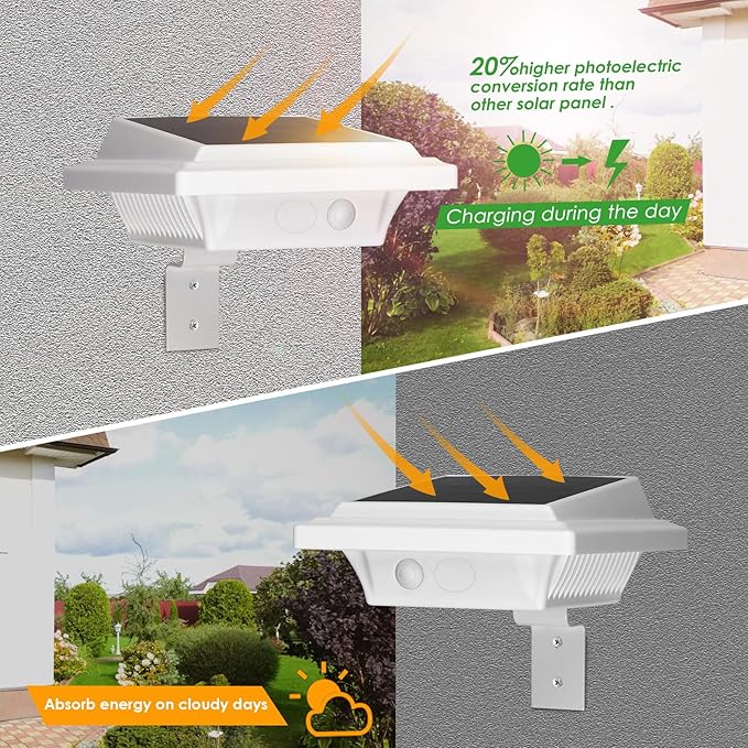 KEENZO Outdoor Solar Lights - Gutter Lights 6pcs, Solar-Powered LED Wall/Fence/Step/Deck Lights with 25 Warm White LED, Outdoor Waterproof Lighting for Garden, Patio, Backyard, Pathway and Eaves Wall