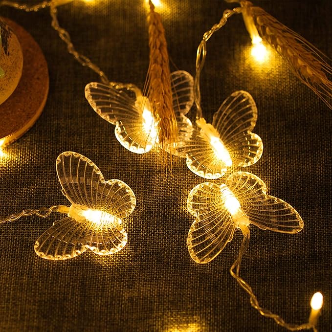 Decorman Butterfly Curtain Lights, 4.9ft 48 LED USB Window Fairy Lights 10 Butterflies 8 Modes Firefly Twinkle String Lights for Room Bedroom Wall Ceiling Party Wedding Christmas (Warm White)