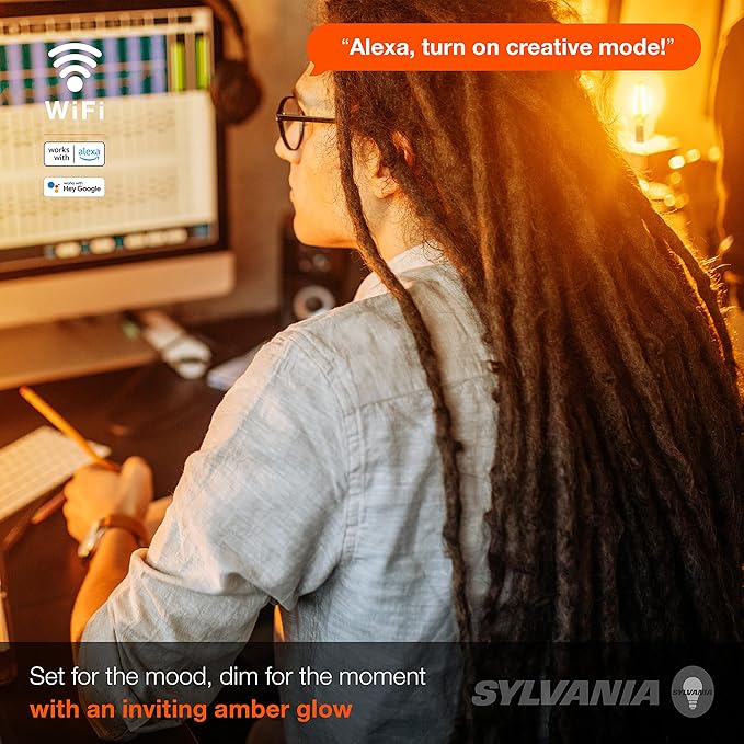Sylvania WiFi LED Smart A19 Amber Finish Light Bulb, 4.5W Efficient, for Alexa/Google Assistant, 2000K, No Hub Required - 1 Pack (75800)