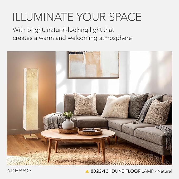Adesso Three Light Floor Lamp – Natural Wood Base & Adjustable Brightness – Perfect Lighting for Bedroom, Living Room and Corner Decor, Beige