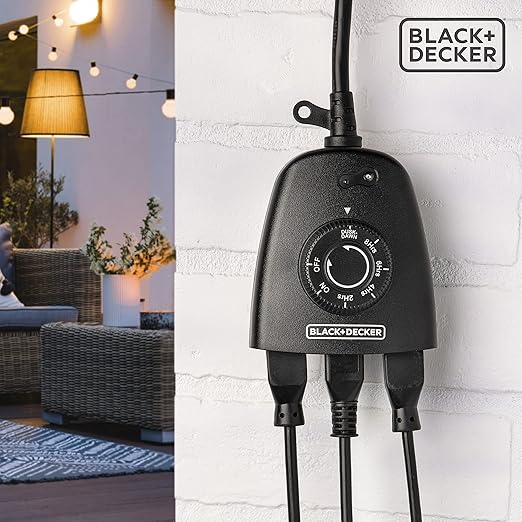 Black+Decker Outdoor 3 Grounded Outlets Timer with Waterproof Outlet and Countdown BDXPA0031