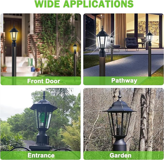 Outdoor Post Light, Pole Lantern, Waterproof Die-Cast Aluminum Pole Light Fixture with Glass, Exterior Post Lamp for Garden Yard Patio Pathway, Matte Black, 2-Pack