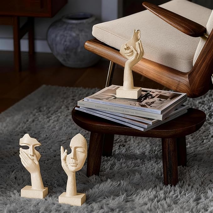 Aris & Juno 3 Pcs Thinker Statue Set - Abstract Sculpture Home Decor for Living Room, Office Desktop, and Room Decor - Adorable Resin Figurines for Shelves, Coffee Tables and TV Stand, Gift for Women