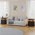 HNEBC Night Stand Set 2 with Gun Drawers, LED Farmhouse Nightstand with Charging Station, Smart End Table with 3 Colors Auto Lights, Bedside tabel with Hidden Compartment,Bedroom Set-Black