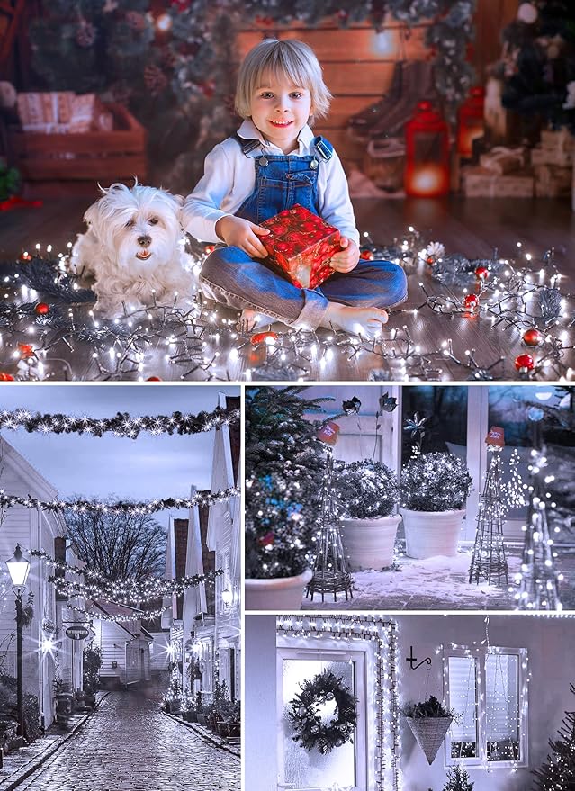 Solar String Lights Outdoor, 2 Pack Total 80 FT 200 LED Solar Powered String Lights with 8 Lighting Modes, Waterproof Patio Lights, Outdoor Solar Lights for Outside Tree Balcony Gazebo, Pure White