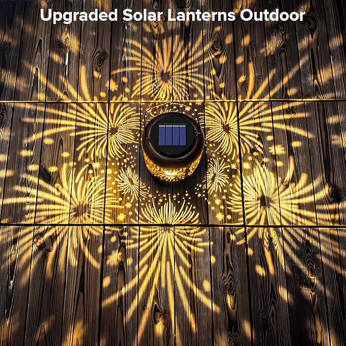 Solar Lanterns Outdoor Waterproof - Hummingbird Solar Lights for Garden, Hanging Metal Lantern Decor for Patio, Yard - Christmas Mothers Day Gifts for Women, Mom, Grandma (Fireworks, 1)