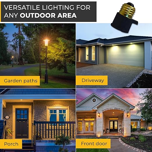 Touch & Glow - Dusk-to-Dawn Photocell Light Control - Automatic Light Sensor Socket - Outdoor Bulb Socket - Energy Efficient - Day Night Light Sensor for Driveway, Patio, Lawn (Black)