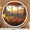 Hasipu Vanity Mirror with Lights, 27.6" LED Big Makeup Mirror, Lighted Makeup Mirror with Lights, Smart Touch Control 3 Colors Dimmable Round Mirror 360°Rotation White