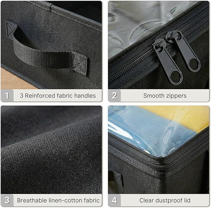 2-Pack Under Bed Storage Containers, 8 Inches Tall Underbed Clothes Storage Organizer Bin with Sturdy Sidewalls/Bottom, Under the Bed Storage Bags 2 Storage Bins, Black