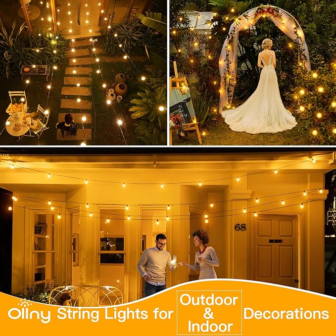 Ollny 19FT Outdoor String Lights, Waterproof Connectable Shatterproof Outside Light with 13 Edison + 1 Spare LED Bulbs Plug in, Patio Lights for Indoor Balcony Porch Camping Deck