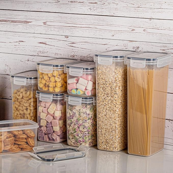 Vtopmart 32pcs Airtight Food Storage Containers Set, BPA Free Plastic Kitchen and Pantry Organization Canisters with Lids for Cereal, Dry Food, Flour and Sugar, Includes 32 Labels