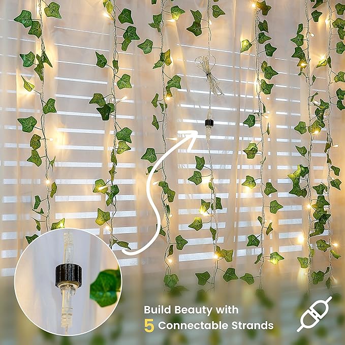 Vine with Fairy Lights, 23 FT 73 LED Ivy Leaf Lights Indoor Plug in, Fake Vine String Lights for Bedroom, Dorm, Wall, Party, Garden, Birthday, Wedding, Room Decor, Warm White