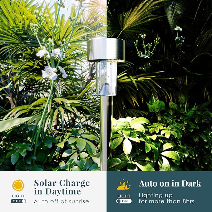 SOLPEX 16 Pack Solar Outdoor Lights Pathway, Stainless Steel Solar Lights Outdoor Waterproof,LED Landscape Lighting Walkway for Landscape/Patio/Lawn/Yard/Driveway-Cold White