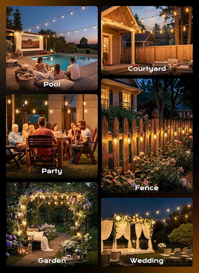 Minetom 152FT Outdoor String Lights with Remote, 48+2 Shatterproof ST38 LED Bulbs, Waterproof Patio Lights with 3 Modes, Dimmable & Connectable 2700K Hanging Lights for Backyard Porch Deck Balcony