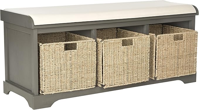 Safavieh American Homes Collection Lonan Grey and White Wicker Storage Bench