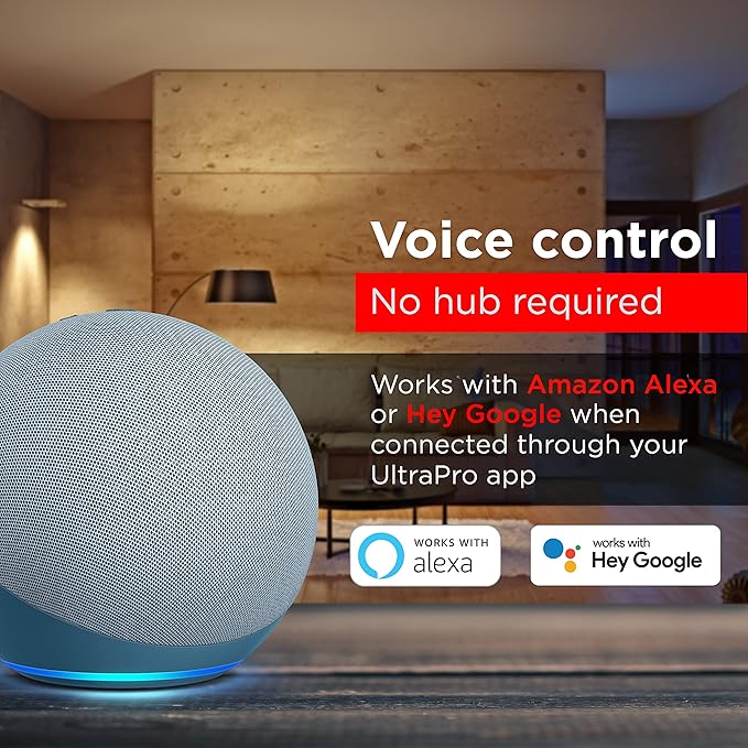 UltraPro Wi-Fi LED Smart Light Bulb, A19, 60W Equivalent, RGB, Color Changing, White Select Tunable 2700K - 6500K, Dimmable, 2.4GHz Router Required, Circadian Rhythm, Easy-to-Use App, 51444