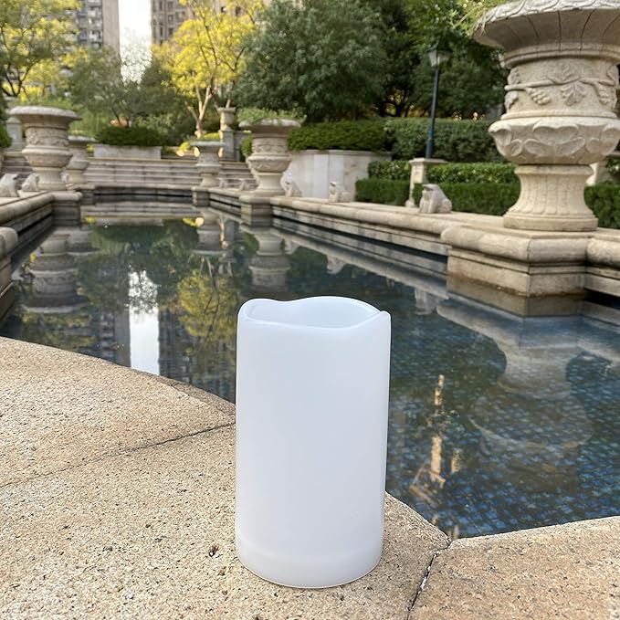 2 Pack Outdoor Flameless Pillar Candles with Remote and Timer Waterproof Battery Operated Electric LED Candle Set for Gift Home Décor Party Wedding Supplies Garden Christmas Decoration, 3” x 5”
