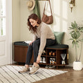 Entryway Bench with Storage: 51.2" Wooden Bedroom Shoe Bench with Thickened Padded Seat Cushion, Mid Century Modern Fluted Sliding Door and Adjustable Shelf, for Entryway, Living Room