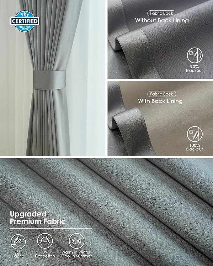 Yoolax Smart Retractable Curtain Compatible with Alexa and Google Home, Motorized Curtain Hardwired with Remote Customized Size (Shiny Silver Grey)