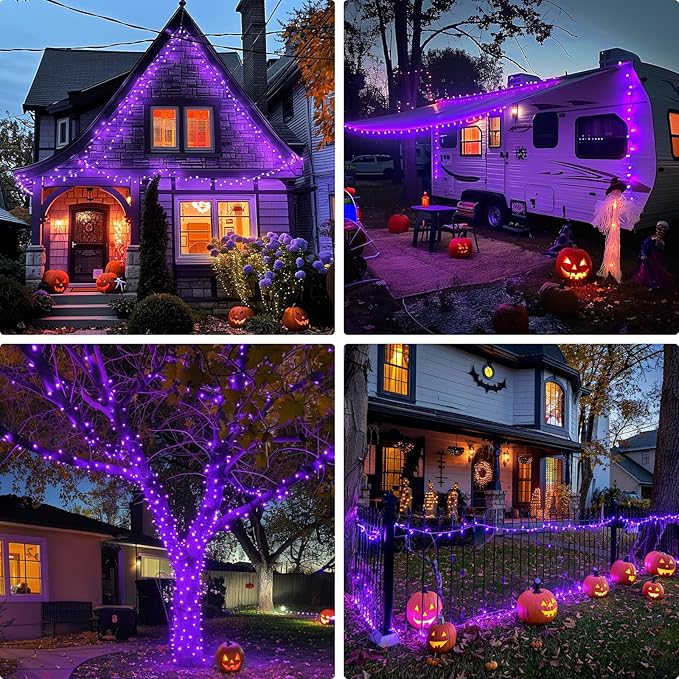 JMEXSUSS 400 LED Purple Christmas Lights Indoor Outdoor, 132 ft String Lights Plug in with Remote, 8 Modes Purple Christmas Tree Lights for Garden Patio Party Christmas Decoration