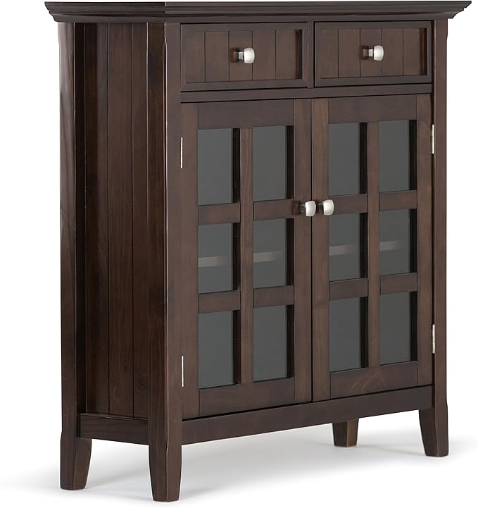 SIMPLIHOME Acadian Solid Wood 48 inch Wide Storage Bench that Seats 2 and 36 inch Wide Storage Cabinet in Brunette Brown for the Living Room, Entryway, and Family Room, Transitional Style