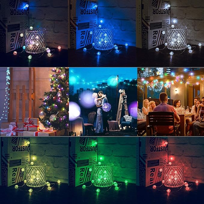 Globe String Lights for Bedroom,Crystal Crackle Small Ball Lights for Classroom,17 Vibrant Color 10FT 30 LED USB Operated with Remote Fairy Light for Indoor,Outdoor,Wedding,Christmas,Party,RGB