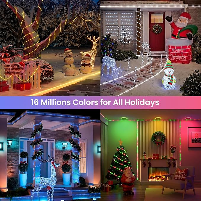 Jnaurb RGB Color Changing Rope Lights Outdoor, 66ft 200LED Smart String Lights with Remote & APP Control, Waterproof Music Sync Rope Lighting - DIY Flexible Tube LED Lights for Bedroom Garden Wedding