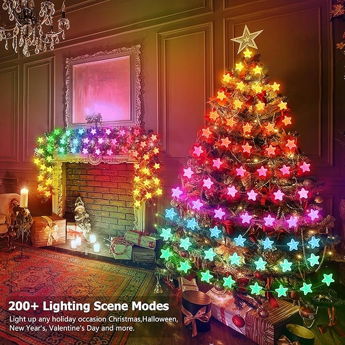 66ft Heart String Lights Valentines Day Decorations, 133 LED RGB Color Changing String Fairy Lights, 200+ Scene Modes for Christmas Valentines Day Decor Bedroom Backdrop Indoor Outdoor