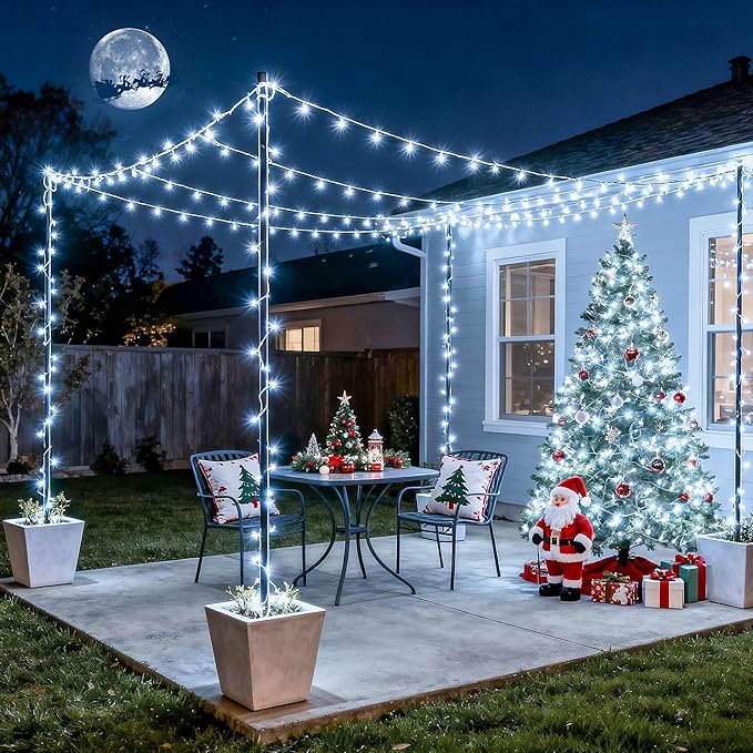JMEXSUSS 168FT 600 LED White Christmas Lights Outdoor with Remote String Lights Indoor Plug in Cool White Twinkle String Light for Tree Room Party Wedding Decorations
