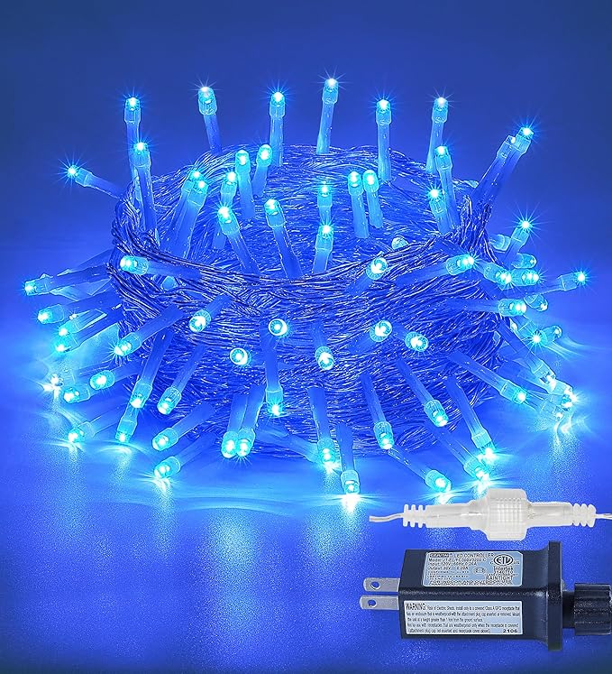 String Lights Indoor Bedroom, 33FT 100 LED Fairy String Lights Outdoor Waterproof, 8 Modes Memory Twinkle Christmas Light Plug in for Classroom Dorm Patio Tree Garden Decor (Blue)