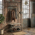 24" Grey Hall Tree with Bench and Shoe Storage, Single Row Hooks Coat Rack Freestanding Organizer, Heavy Duty Coat Rack with Shoe Storage, Coat and Shoe Rack Entryway Mudroom Bedroom