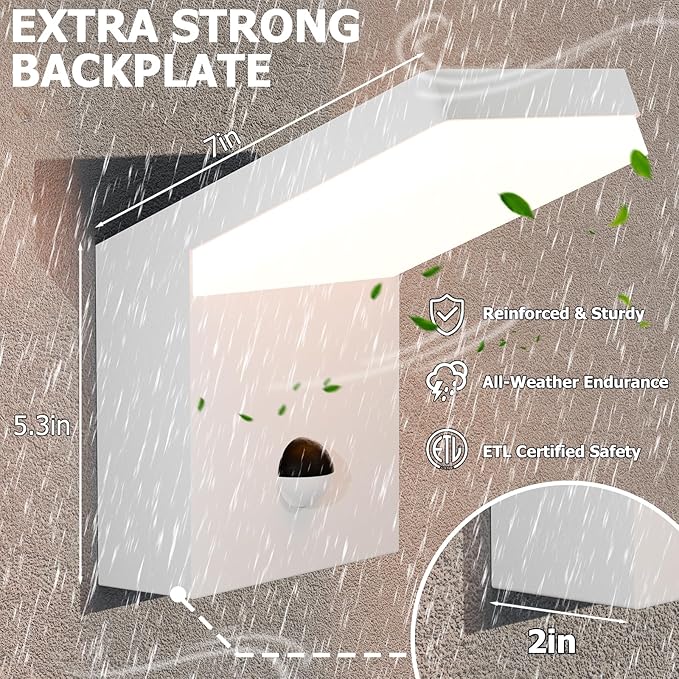Motion Sensor Porch Light Outdoor Wall Mount Light Fixture White LED Wall Sconce IP54 Waterproof for Garage Front Door Patio House,3000K 18W 1800lm
