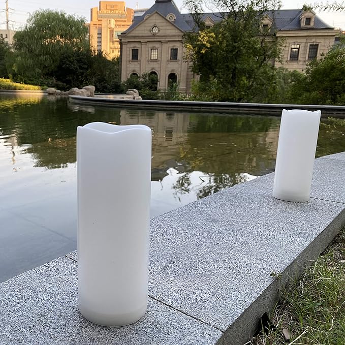 1 Pack Outdoor Flameless Pillar Candle with Remote and Timer Waterproof Battery Operated Electric LED Candle Set for Gift Home Décor Party Wedding Supplies Garden Christmas Decoration, 3” x 8”