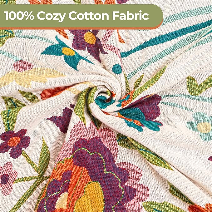 Boho Throw Blanket for Bed Couch 100% Cotton Ultra Soft Large Rustic Quilt t Queen Blanket,Bird Floral Printed Farmhouse Bed Blankets 80"×90", Decorative Reversible Muslin Bed Cover for All Seasons
