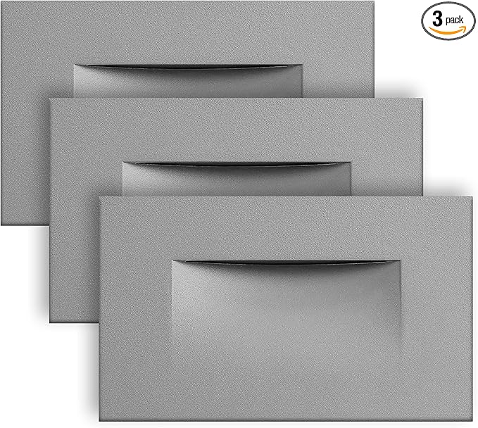 Ciata LED Stair Lights Indoor, Step Lights Outdoor Light 3 Watt, Warm White Stairway Lighting for Outdoor and Indoor Stairs 3000K Concrete, Home Theater Lighting, Silver Finish, Horizontal, 3 Pack