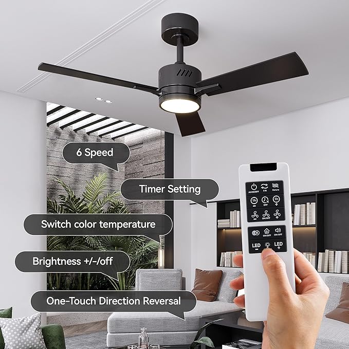 SUNMORY Ceiling Fans with Lights and Remote, 42 Inch Low Profile Ceiling Fan with Light, Reversible DC Motor, Dimmable LED, 3CCT, Quiet, Modern Ceiling Fan for Bedroom/Living Room/Patios, Black