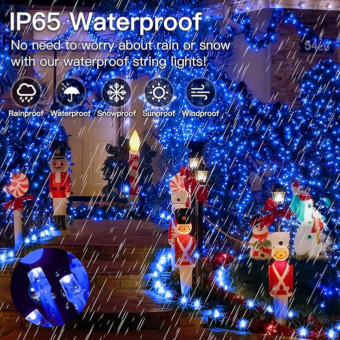 String Lights Indoor Bedroom, 33FT 100 LED Fairy String Lights Outdoor Waterproof, 8 Modes Memory Twinkle Christmas Light Plug in for Classroom Dorm Patio Tree Garden Decor (Blue)