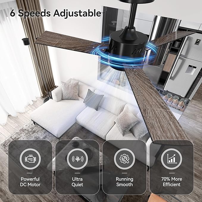 SUNMORY Ceiling Fans with Lights and Remote, 42 Inch Low Profile Ceiling Fan with Light, Reversible DC Motor, Dimmable LED, 3CCT, Quiet, Modern Ceiling Fan for Bedroom/Living Room/Patios, Black