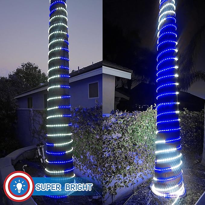 Russell Decor 10FT Rope Lights Indoor Outdoor Lighting for Christmas Snow Theme Decoration for Party Trees Patio Deck Flexible String Lights (White Blue)