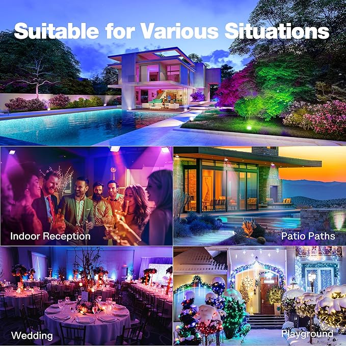 Nopoor LED Flood Light, RGB Color Changing Flood Lights Outdoor, Smart Low Voltage Landscape Lights with App Control, 2700-6500K, IP65 Pathway Lights for Garden Yards, Holiday Light, Patio Light