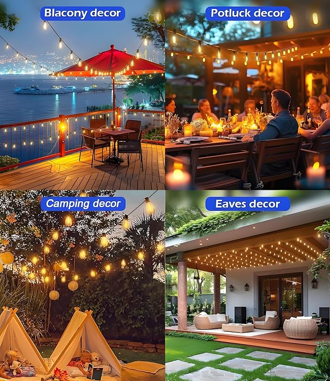 Tenmiro 100FT LED Outdoor String Lights with Remote, 35+ 1 Shatterproof Bulbs Waterproof and Dimmable Patio Lights for Porch, Garden, Backyard, Deck, Balcony, 2700K Hanging Lighting