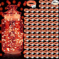Aogist 100 Pack Fairy Lights 3 Modes 7ft 20 LED Waterproof,Battery Operated Silver Wire Firefly Starry Moon Mini String Lights for Mason Jars Christmas DIY Crafts Wedding Party Bedroom,Red
