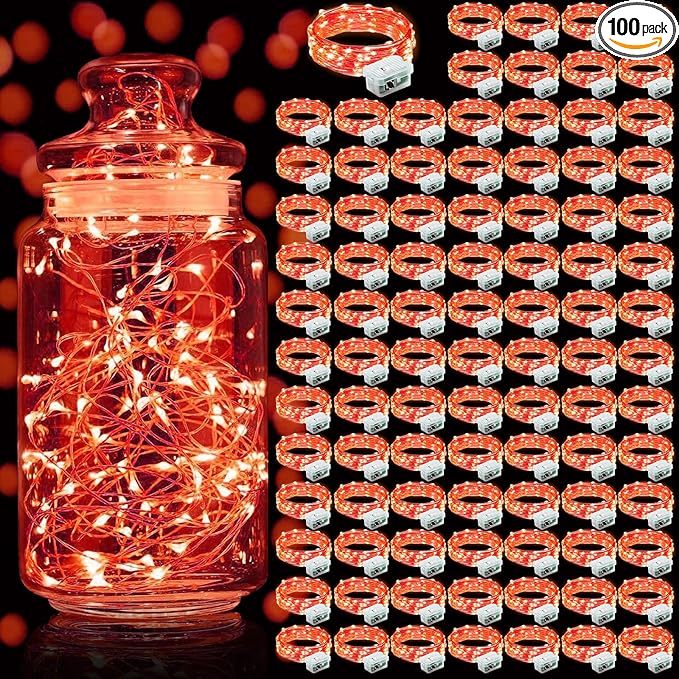 Aogist 100 Pack Fairy Lights 3 Modes 7ft 20 LED Waterproof,Battery Operated Silver Wire Firefly Starry Moon Mini String Lights for Mason Jars Christmas DIY Crafts Wedding Party Bedroom,Red