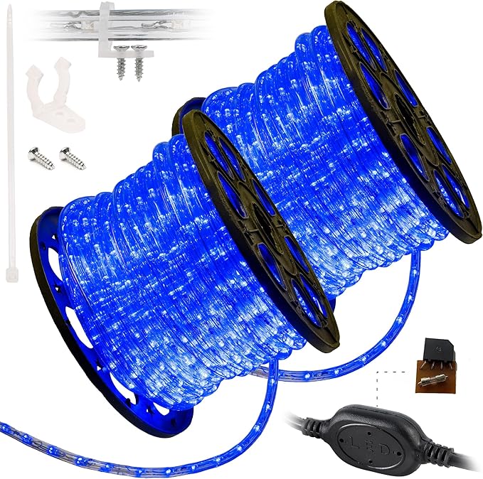 WYZworks 3312LEDs, 300ft LED Outside Rope Lights, Waterproof Permanent Outdoor ETL Certified Connectable Clear Tube, Christmas Palm Tree Holiday Decorative Landscape Patio Accent Lighting - Blue
