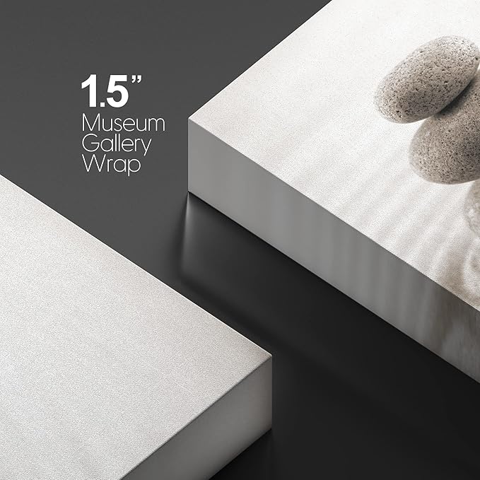 wall26 Canvas Print Wall Art Rock Stack On Gray Zen Sand Garden Floral Nature Photography Realism Bohemian Scenic Relax/Calm Cool for Living Room, Bedroom, Office - 24"x36"