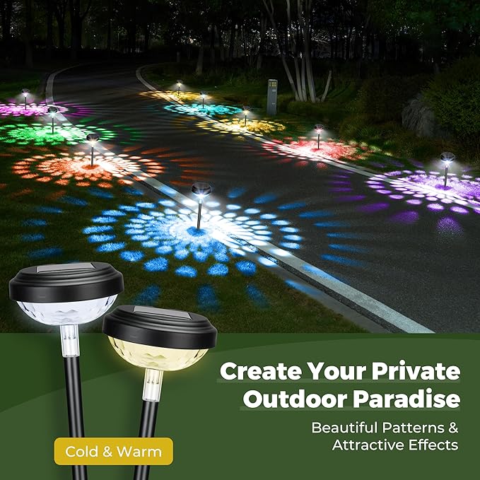 Kingsyard 6 Pack Solar Pathway Lights Outdoor Waterproof IP67, Bright Color Changing & Cool White LED Solar Lights for Outside Garden Yard Landscape Path Christmas Walkway Decor
