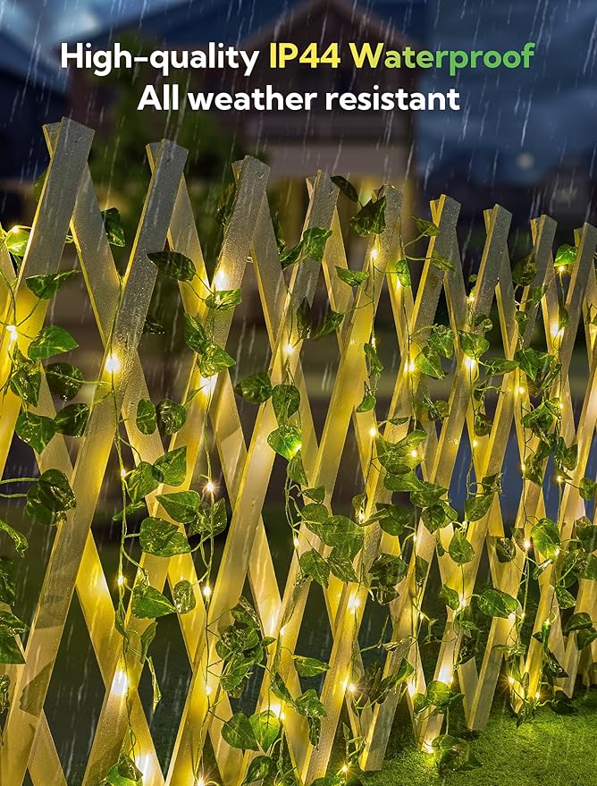 woohaha Solar Vine with Fairy Lights,23ft 73LED Ivy String Light for Christmas Decorations,Leaf Light for Bedroom, Room, Wall, Garden, Party, Wedding Decor (Warm White)