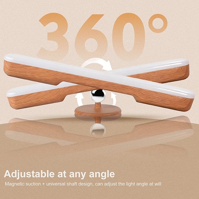 2 Pack Vanity Lights for Mirror with 4000mAh Rechargeable Battery, Touch Control Dimmable Makeup Light with 3 Color Modes, Magnetic 360° Adjustable LED Bathroom Mirror Light, Light Wood